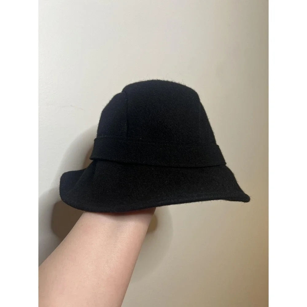 J Crew Hat‎ Cloche Wool Black Womens M L Classic Brim Dressy Vintage Style